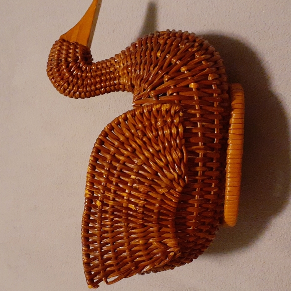 Vintage Wicker Turkey Thanksgiving Basket Wood Beak - Picture 2 of 8